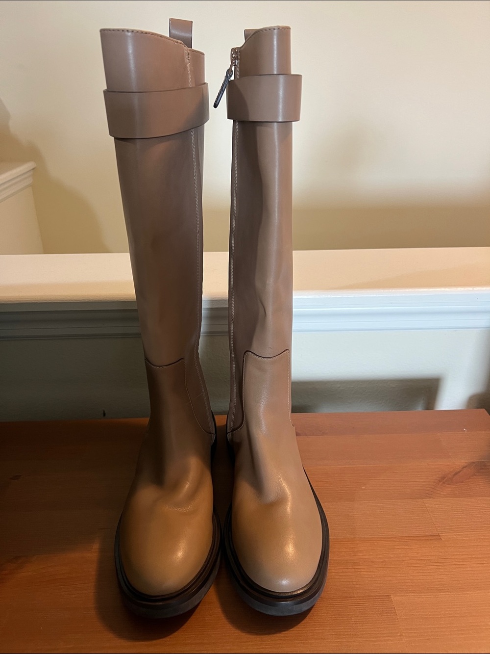 Tory Burch Tall Over-the-Knee Leather Boots in Tan